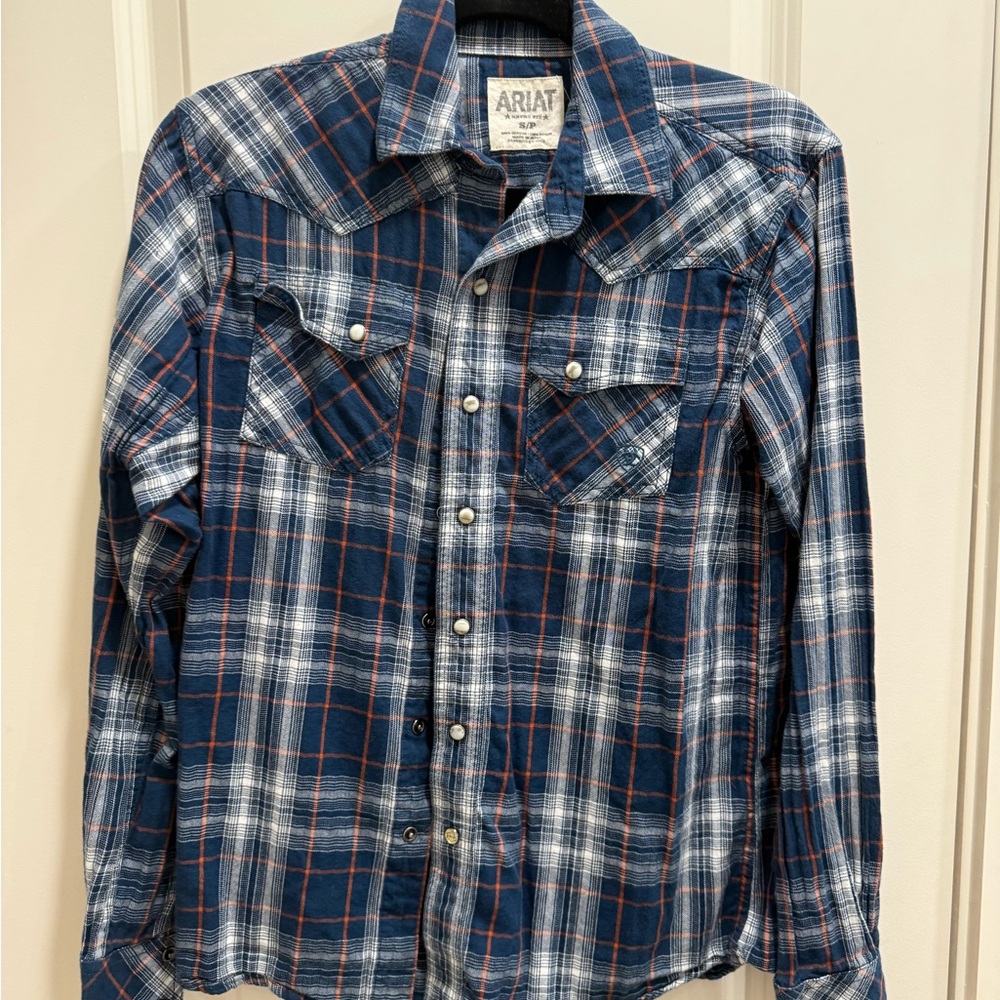 Ariat Navy Blue White Plaid Long-Sleeve Western Shirt